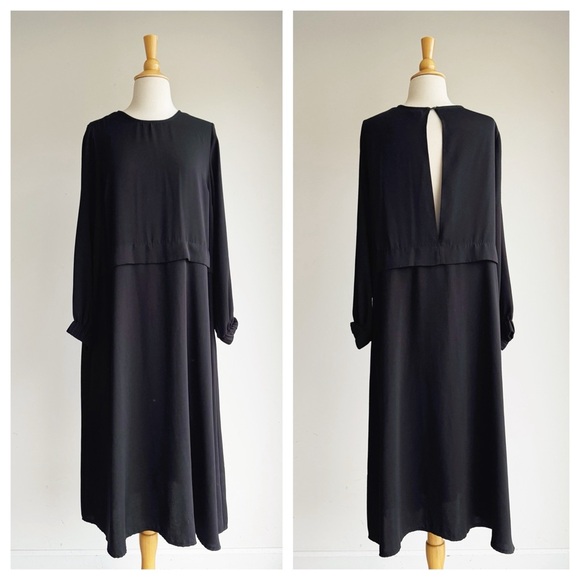 ASOS | Black Slit Back Long Sleeve Midi Dress | 6 - Picture 1 of 6